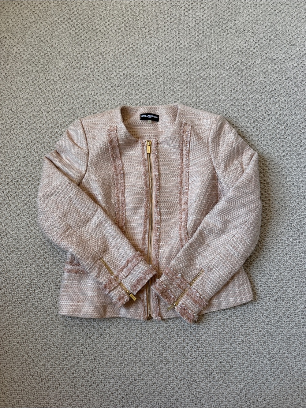 Karl Laferfield Light Pink Tweed Zip-Front Blazer